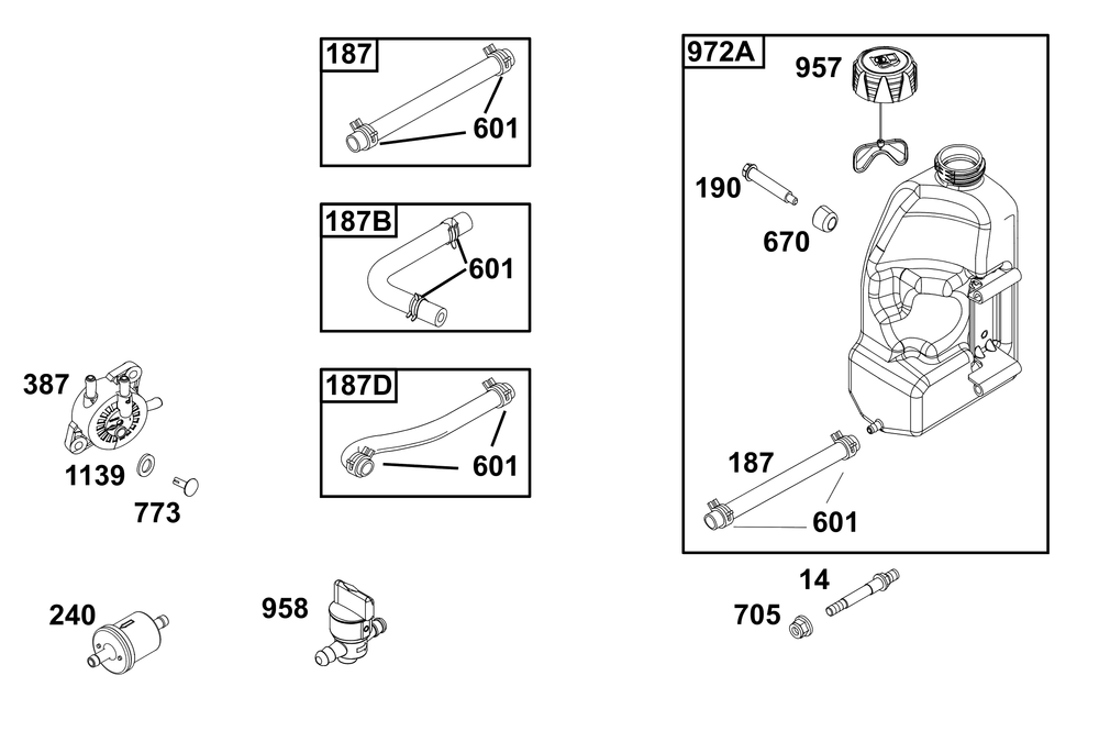Fuel Supply Group Diagram and Parts List for 21R772-0025-H5 200000 - 399999 Briggs and Stratton Engine